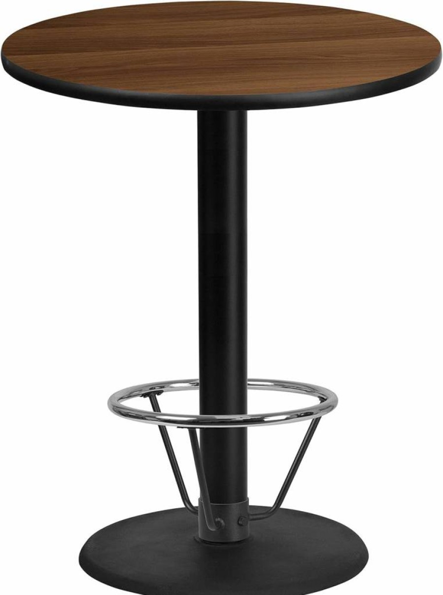 Flash Furniture 36-Inch Round Walnut Laminate Bar Table with 24-Inch Base and Foot Ring