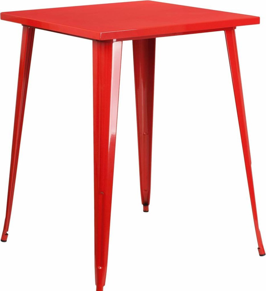 Flash Furniture Nolan 31.5" Square Orange Metal Bar Table - Indoor-Outdoor Commercial Grade Height Adjustable Counter Table