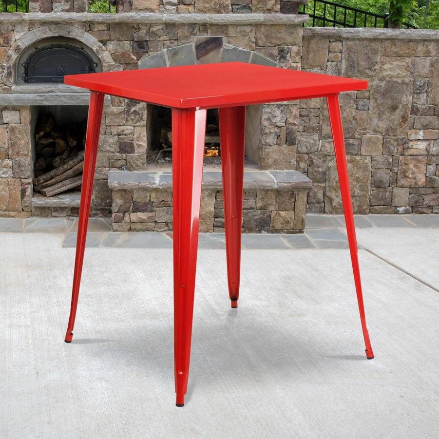 Flash Furniture Nolan 31.5" Square Orange Metal Bar Table - Indoor-Outdoor Commercial Grade Height Adjustable Counter Table