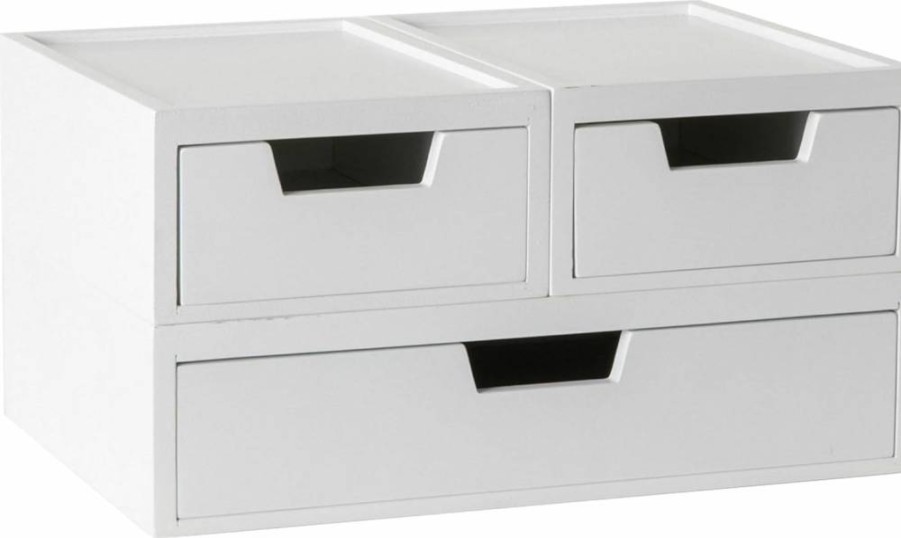 Martha Stewart 3-Piece White Stackable Wooden Storage Boxes with Pull-Out Drawers, Engineered Wood Organizer Set