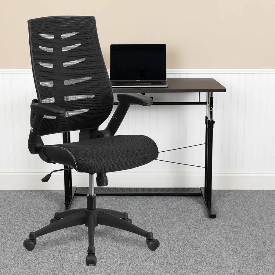 Flash Furniture Kale High-Back Ergonomic Office Chair - Black Mesh Executive Swivel Chair with Adjustable Height & Flip-Up Arms