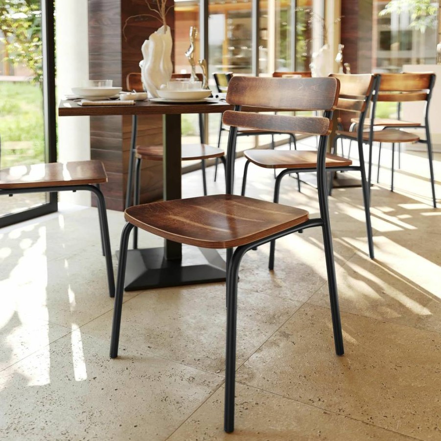 Flash Furniture Cyprus Commercial Grade Dining Chair - Metal Frame, Solid Wood Seat & Back, Floor Glides, White/Antique White Finish