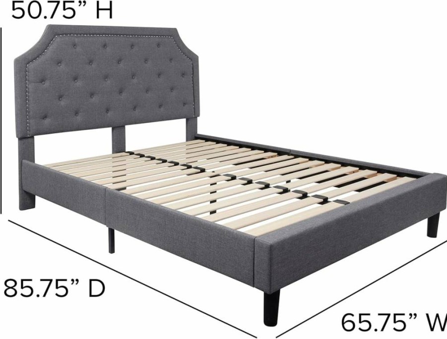 Flash Furniture Brighton King Size Bed Frame - Modern Upholstered Platform Bed with Tufted Headboard, Low Profile Design in Beige Fabric