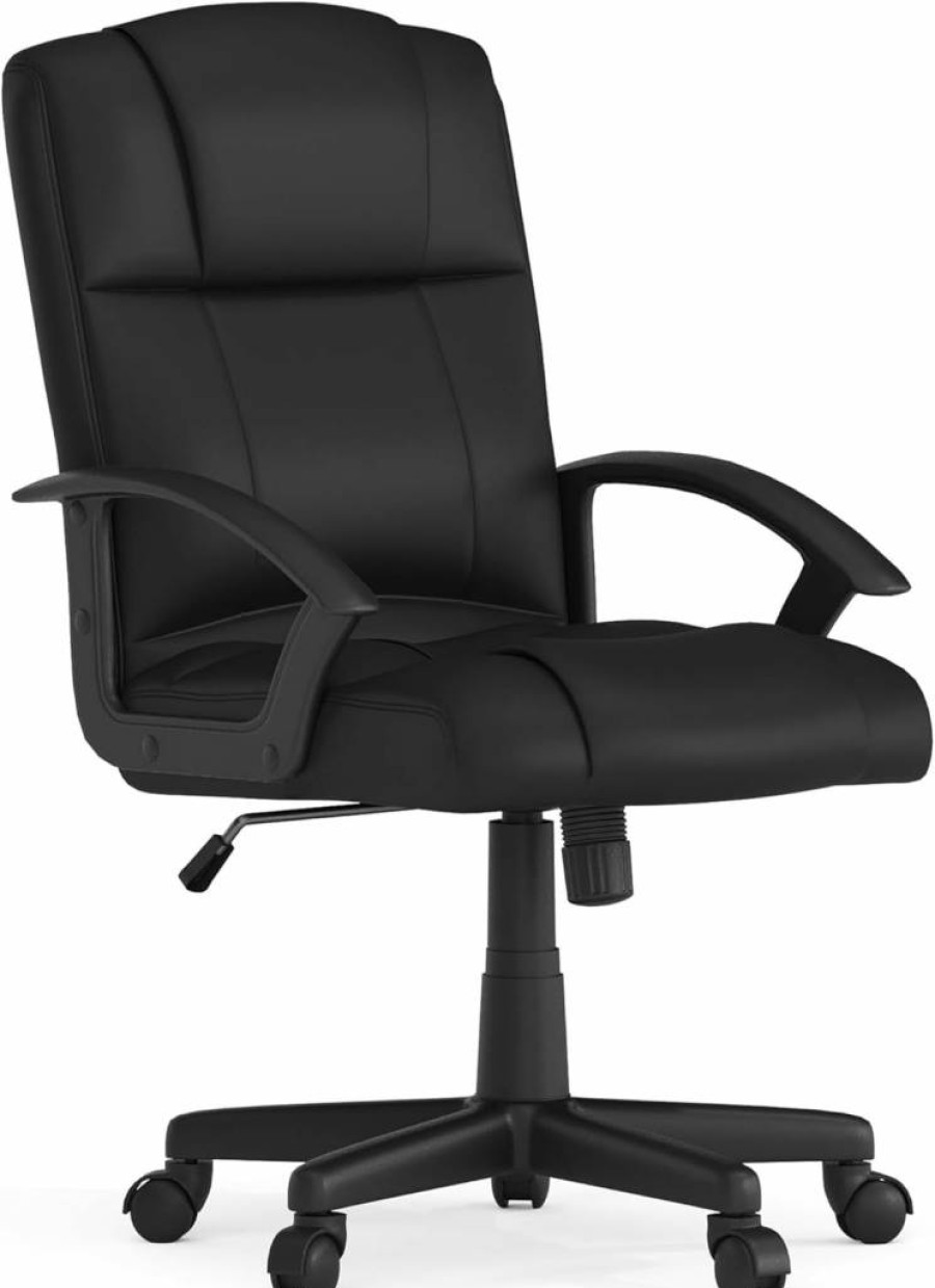 Flash Furniture Coffman Ergonomic Mid-Back Office & Gaming Chair with Padded Leathersoft Seat and Arms, Black