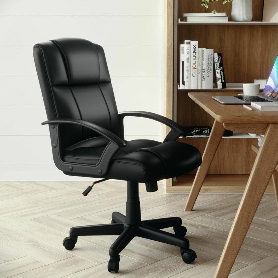 Flash Furniture Coffman Ergonomic Mid-Back Office & Gaming Chair with Padded Leathersoft Seat and Arms, Black