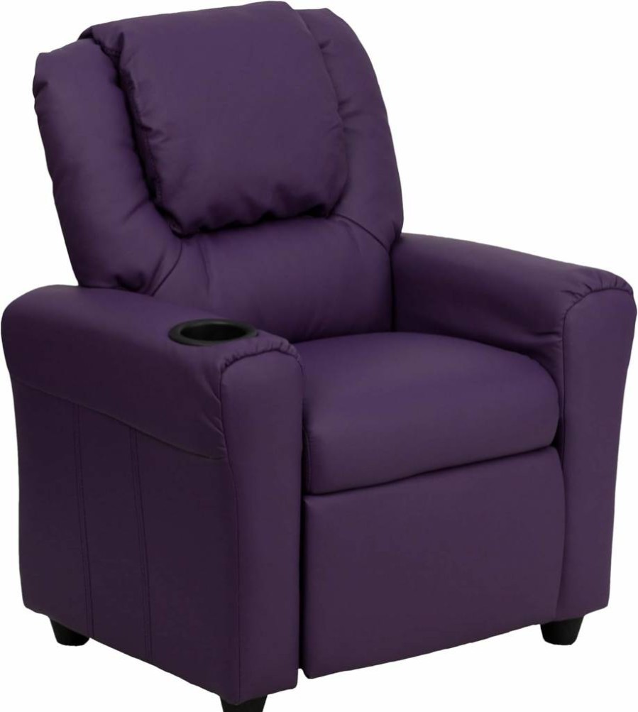 Flash Furniture Vana Vinyl Kids Recliner - Beige Children's Reclining Chair with Cup Holder, Headrest & Safety Recline, Supports Up to 90 lbs, Contemporary Design