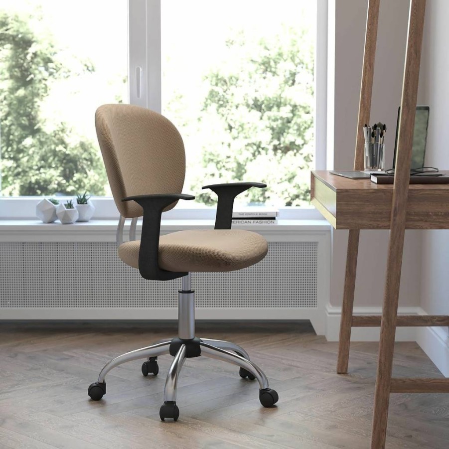 Flash Furniture Beverly Mid-Back Mesh Office Chair - Bright Green, Swivel, Padded Seat, Chrome Base with Arms, Ergonomic Task Chair