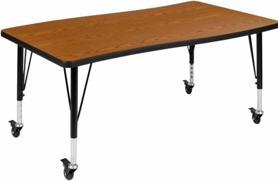 Flash Furniture Wren 28" x 47.5" Adjustable Height Mobile Activity Table - Grey Laminate Rectangular Work Surface for Collaborative Spaces
