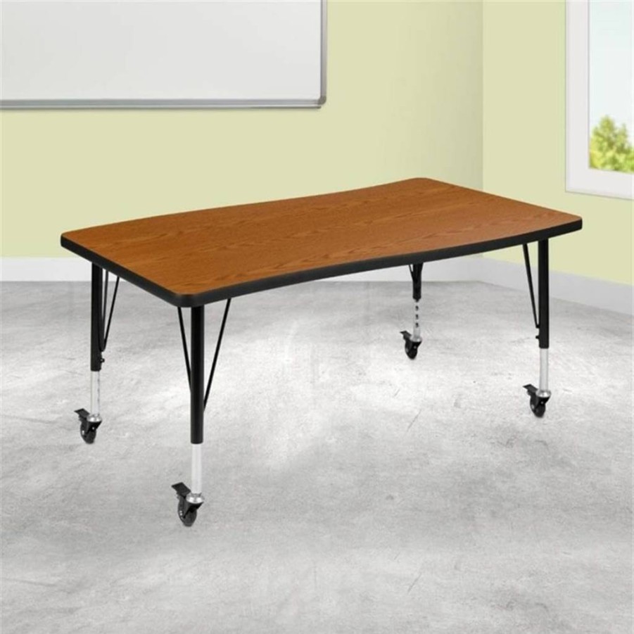Flash Furniture Wren 28" x 47.5" Adjustable Height Mobile Activity Table - Grey Laminate Rectangular Work Surface for Collaborative Spaces