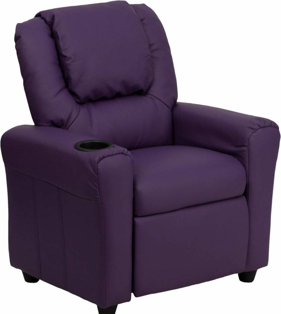 Flash Furniture Vana Kids Leathersoft Recliner Chair with Cup Holder & Headrest – Safety Recline, Supports 90 lbs, Black – Contemporary Children's Recliner