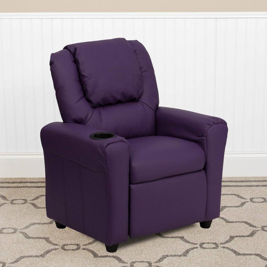 Flash Furniture Vana Kids Leathersoft Recliner Chair with Cup Holder & Headrest – Safety Recline, Supports 90 lbs, Black – Contemporary Children's Recliner