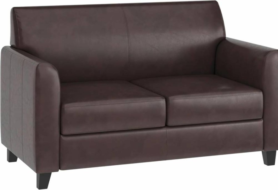 Flash Furniture Hercules Diplomat Series Black Leathersoft Loveseat - Modern Small Sofa for Living Room & Office