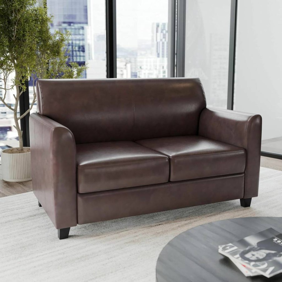 Flash Furniture Hercules Diplomat Series Black Leathersoft Loveseat - Modern Small Sofa for Living Room & Office