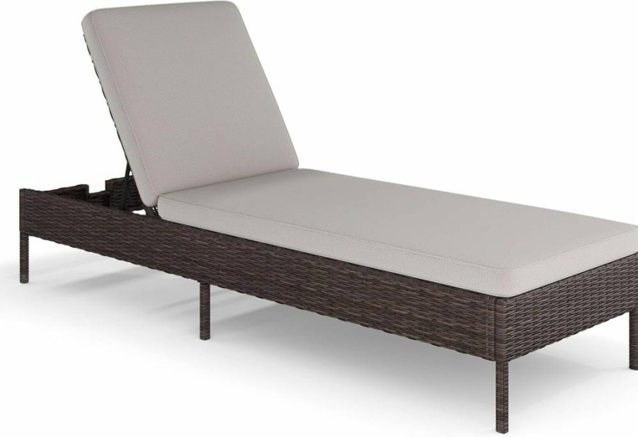 Martha Stewart Adjustable Gray Rattan Chaise Lounge Chair with All-Weather Cushions for Indoor-Outdoor Use