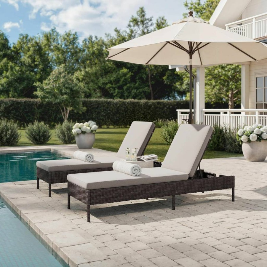 Martha Stewart Adjustable Gray Rattan Chaise Lounge Chair with All-Weather Cushions for Indoor-Outdoor Use