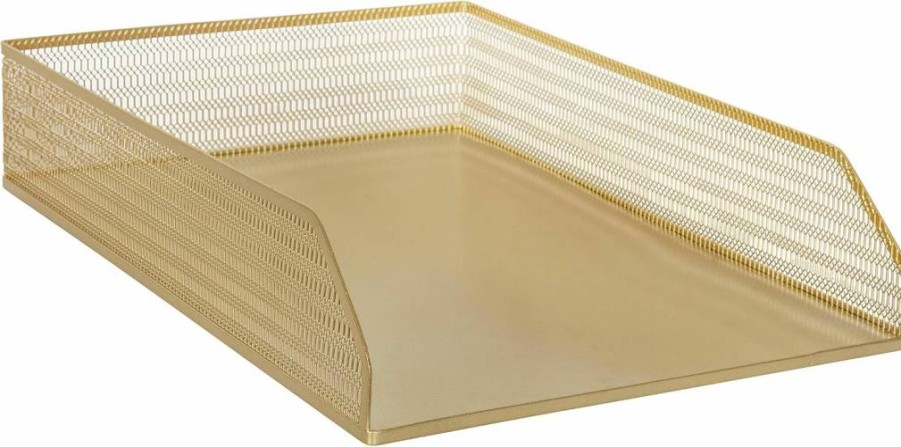 Martha Stewart 2-Pack Gold Mesh Metal Desktop Letter Tray - Stylish Paper Organizer for Office & Home