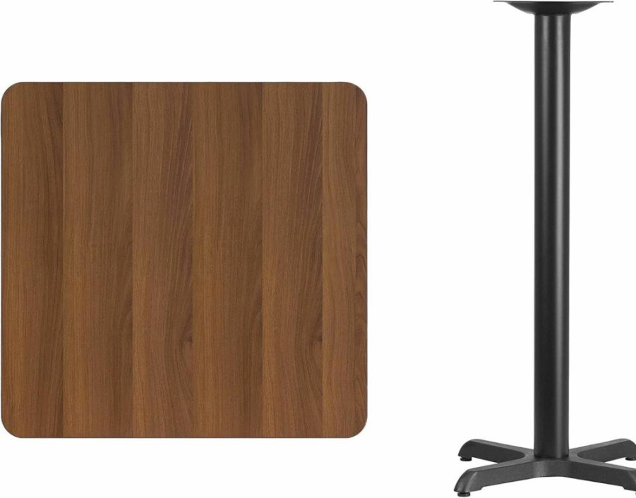 Flash Furniture 30" Square Mahogany Laminate Bar Table with 22" x 22" Height-Adjustable Base