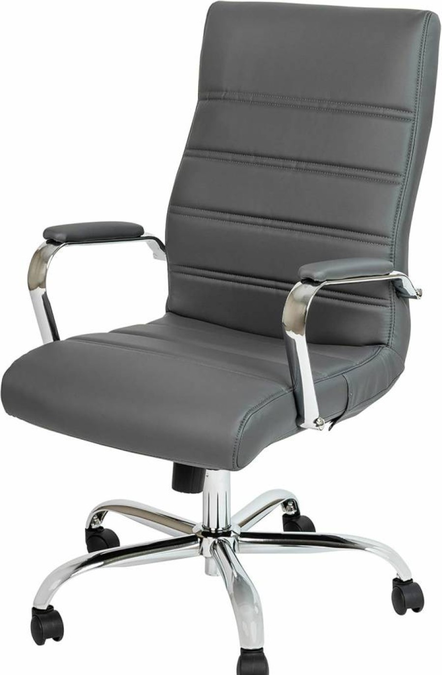 Flash Furniture Whitney High-Back Swivel Office Chair with Adjustable Height, Padded Leathersoft Seat & Armrests, Brown/Black Gold - Ergonomic Desk Chair for Comfort