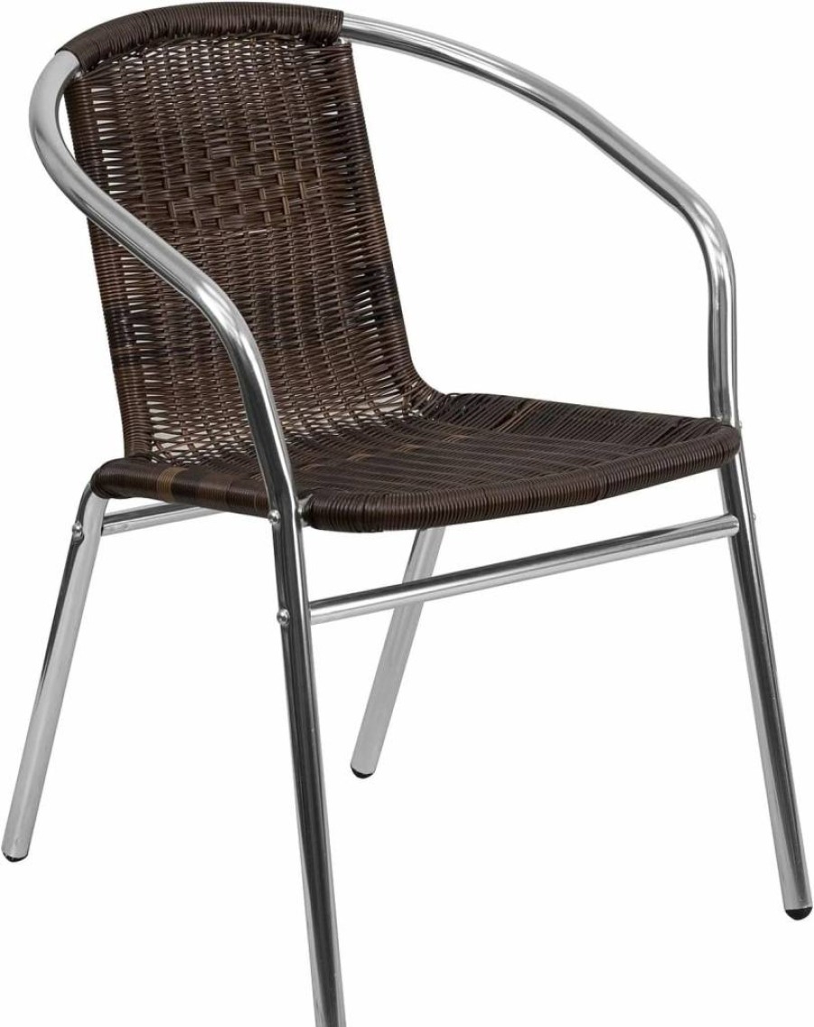 Flash Furniture Lila 4-Pack Stackable Aluminum and Rattan Dining Chairs for Indoor-Outdoor Use