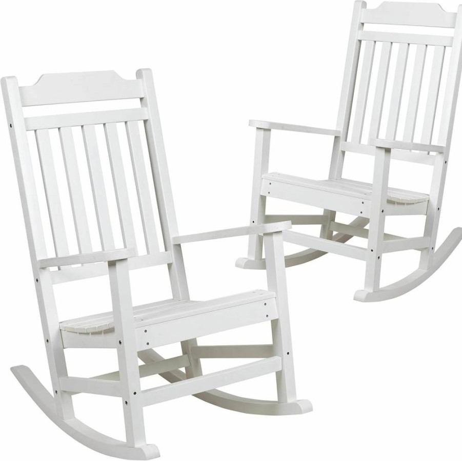 Flash Furniture Winston Durable All-Weather Poly Resin Rocking Chair - Mahogany Finish, Outdoor Patio Rocker