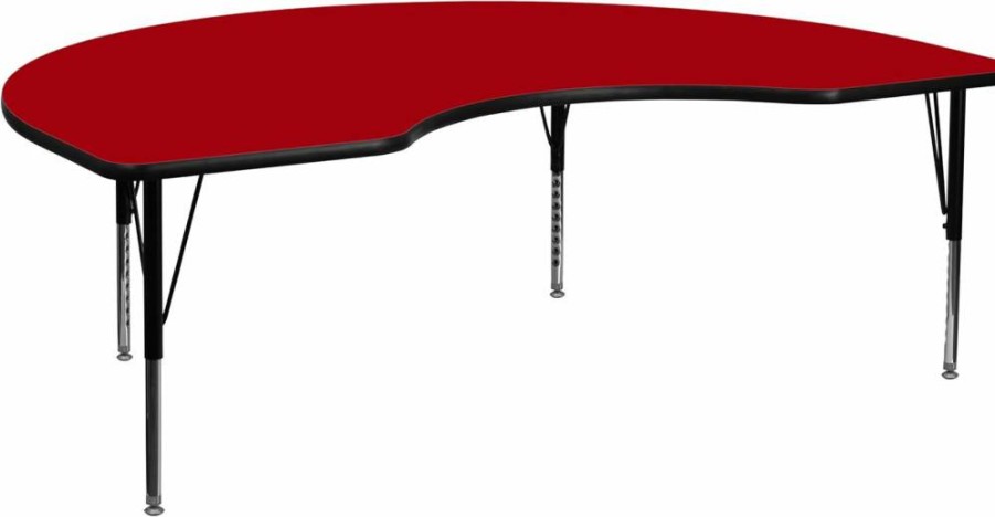 Flash Furniture 48" x 96" Adjustable Height Kidney Shaped Activity Table - Oak Thermal Laminate Work Surface for Classrooms & Offices