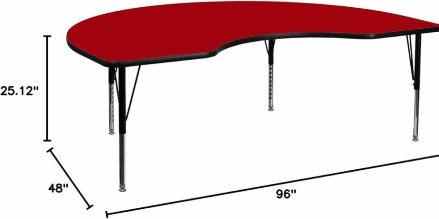 Flash Furniture 48" x 96" Adjustable Height Kidney Shaped Activity Table - Oak Thermal Laminate Work Surface for Classrooms & Offices
