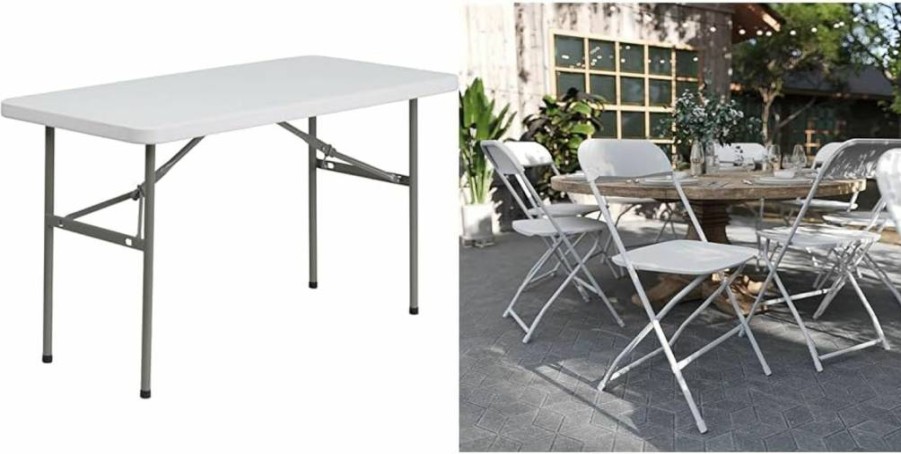 Flash Furniture Elon 5-Foot White Plastic Folding Table - Portable Rectangular Banquet Table for Indoor & Outdoor Events