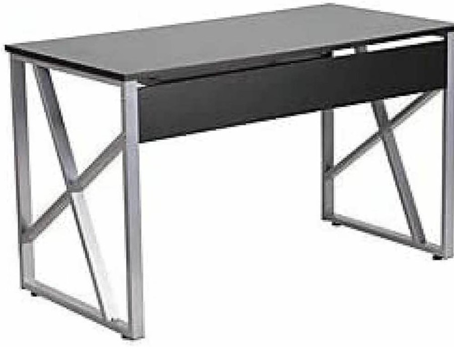 Flash Furniture Salvador Black Computer Desk with Keyboard Tray, Sturdy Cross-Brace Frame, Compact Workstation for Home Office