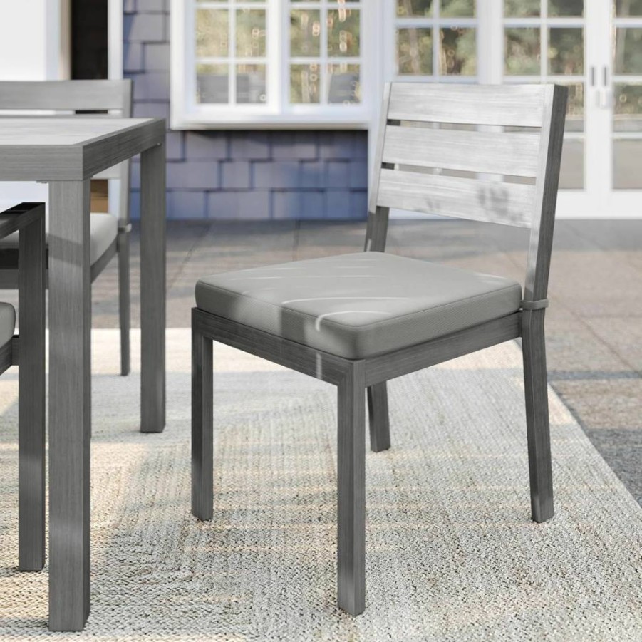 Martha Stewart Bedford 2-Piece Stackable Aluminum Patio Chairs Set with All-Weather Cushions, Woodgrain Finish - Indoor Outdoor Use