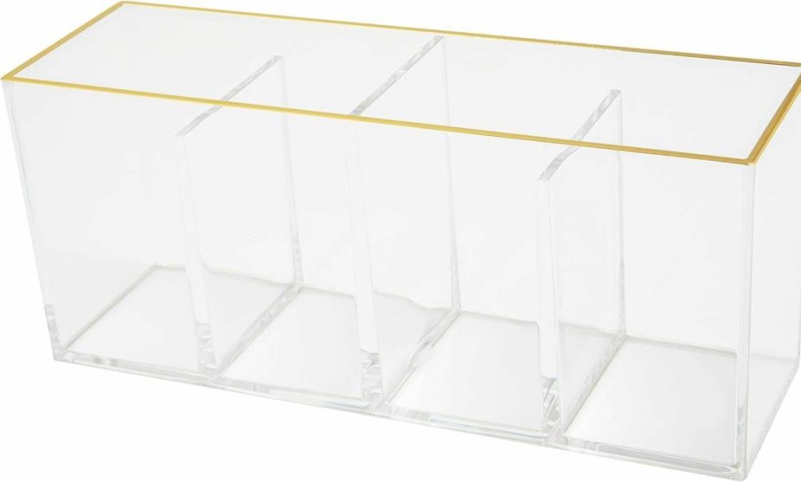 Martha Stewart 4 Compartment Pen Holder with Gold Trim - Stylish Desktop Organizer for Office Supplies