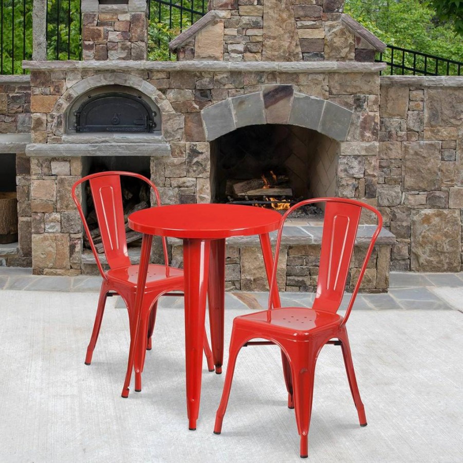 Flash Furniture 24-Inch Round Blue Metal Cafe Table Set with 2 Chairs for Indoor & Outdoor Use