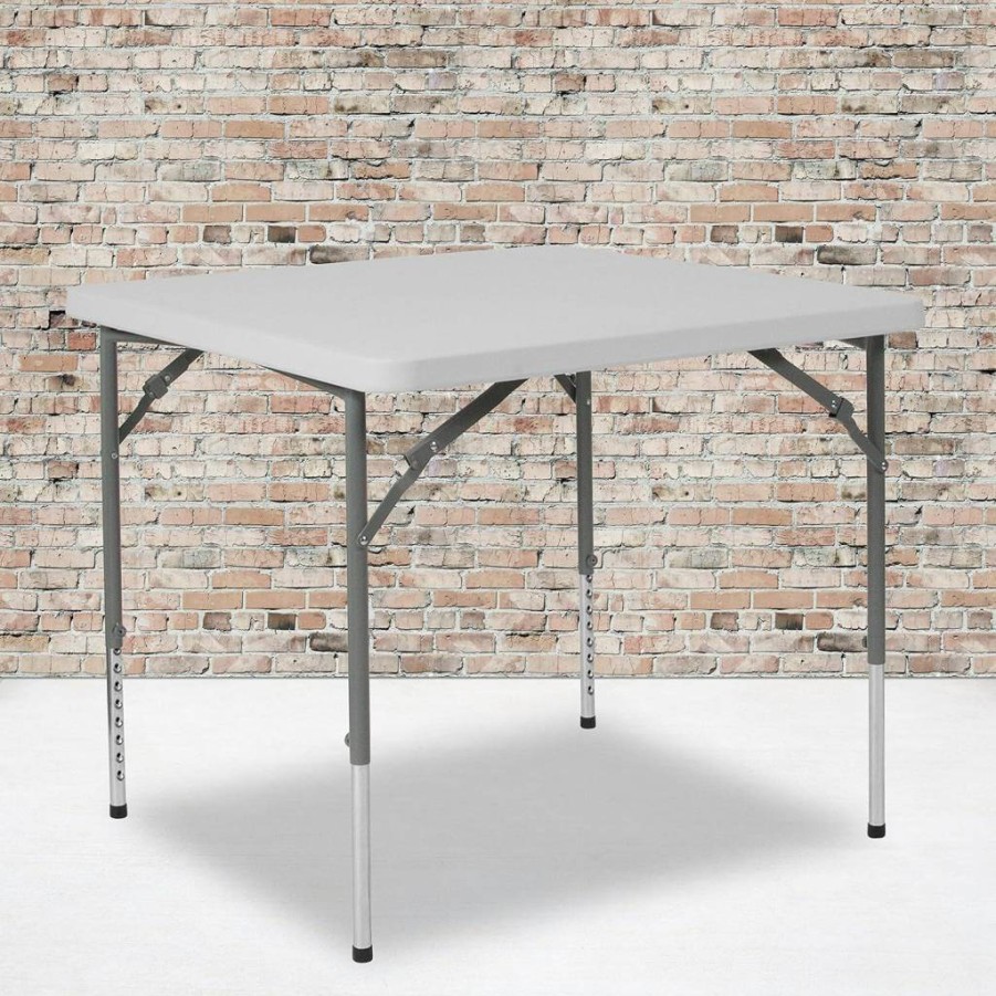 Flash Furniture Kathryn 34" Square Height-Adjustable Folding Table, Granite White Plastic, Compact & Portable
