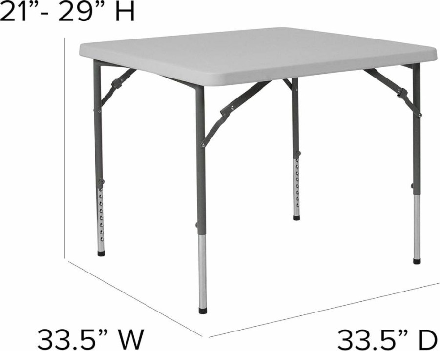 Flash Furniture Kathryn 34" Square Height-Adjustable Folding Table, Granite White Plastic, Compact & Portable