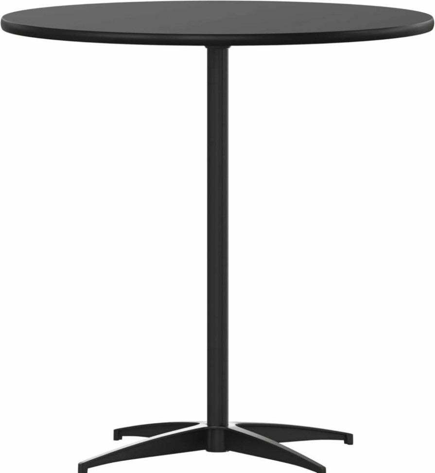 Flash Furniture 24-Inch Round Natural Wood Cocktail Table with Adjustable Height Columns (30", 42")