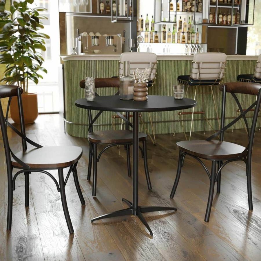 Flash Furniture 24-Inch Round Natural Wood Cocktail Table with Adjustable Height Columns (30", 42")