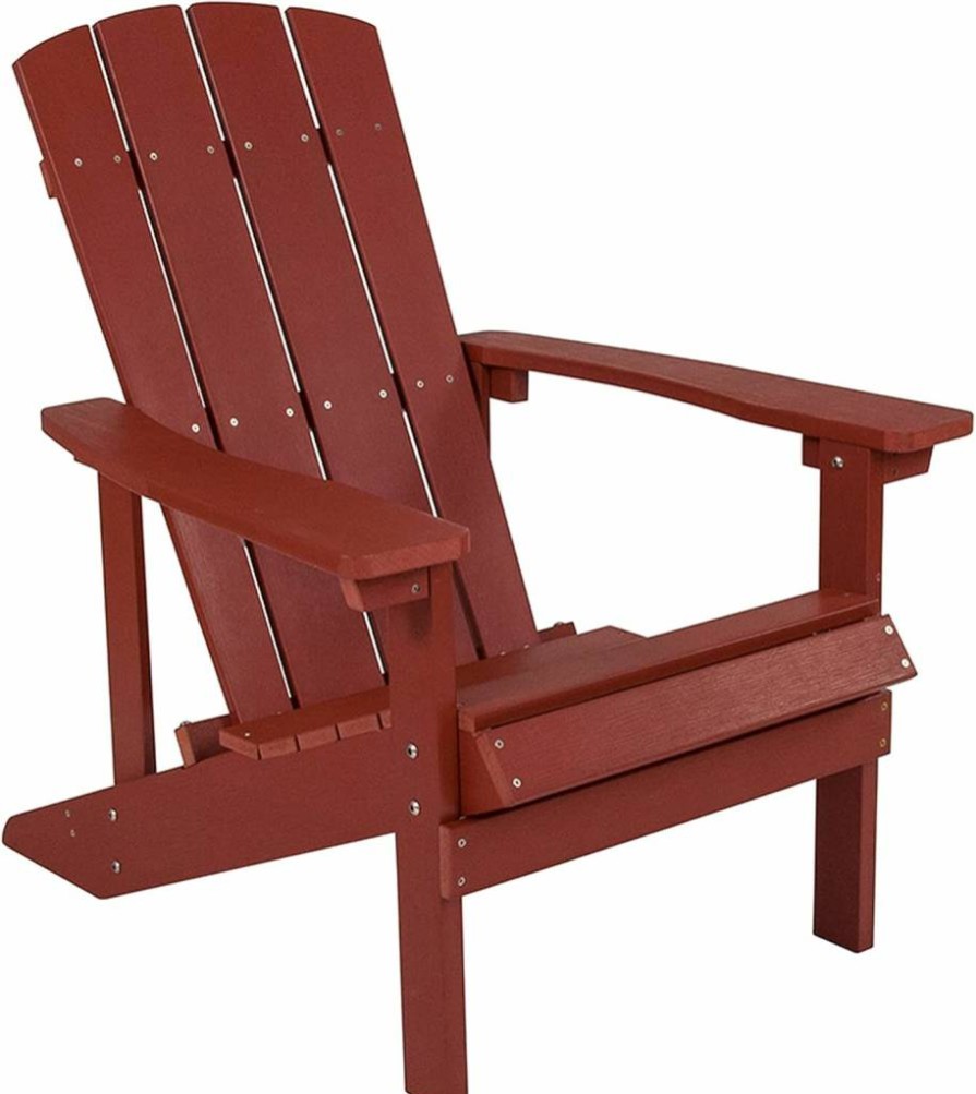 Flash Furniture 2-Piece Charlestown Poly Resin Adirondack Chair Set - Weather-Resistant Slate Gray Indoor/Outdoor Patio Seating