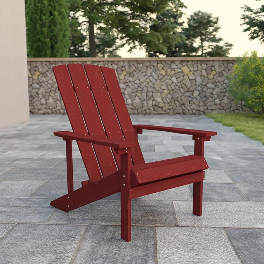 Flash Furniture 2-Piece Charlestown Poly Resin Adirondack Chair Set - Weather-Resistant Slate Gray Indoor/Outdoor Patio Seating