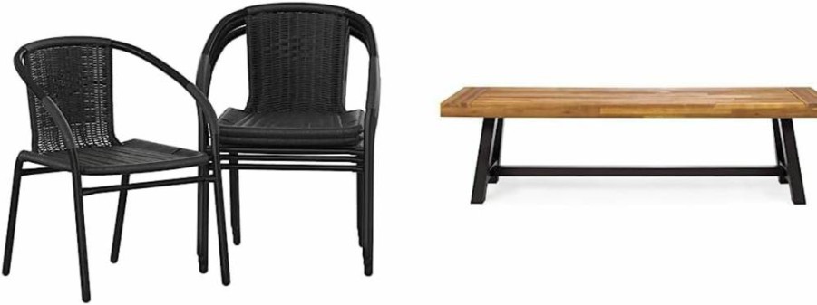 Flash Furniture Modern Rattan Dining Set - 23.5" Square Tempered Glass Table & 4 Indoor/Outdoor Chairs - Patio Restaurant Bistro Style