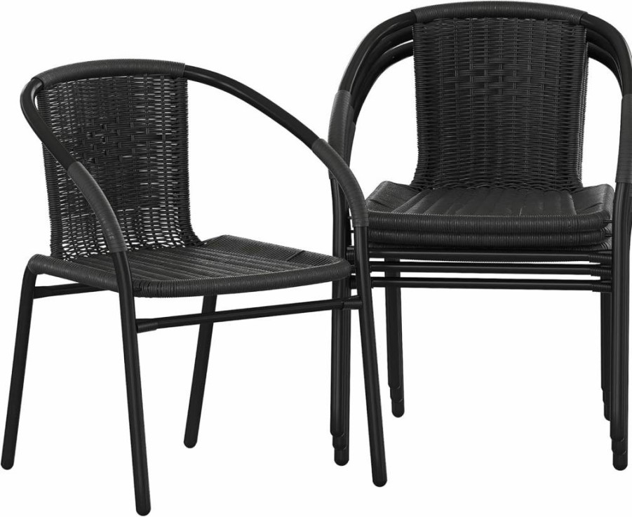 Flash Furniture Modern Rattan Dining Set - 23.5" Square Tempered Glass Table & 4 Indoor/Outdoor Chairs - Patio Restaurant Bistro Style