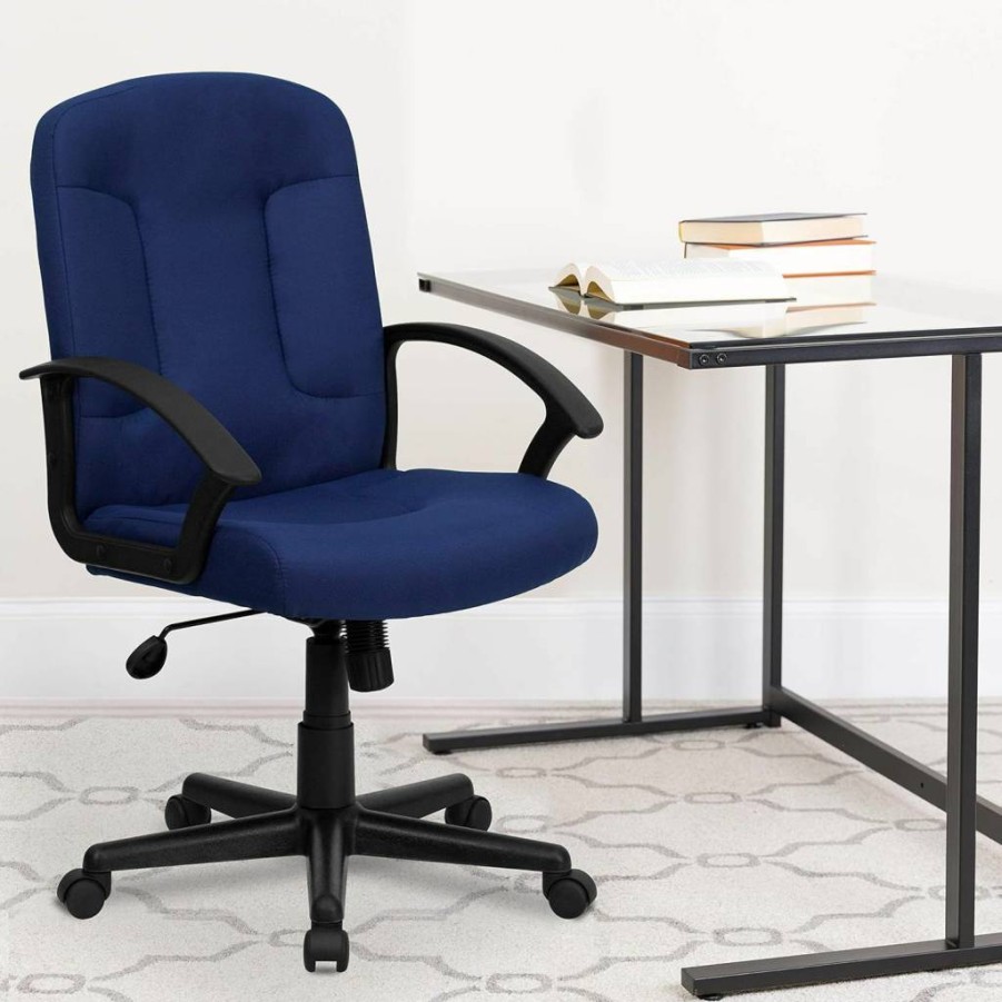 Flash Furniture Garver Executive Office Chair - Navy Fabric, Mid-Back Support, Swivel Base & Nylon Arms