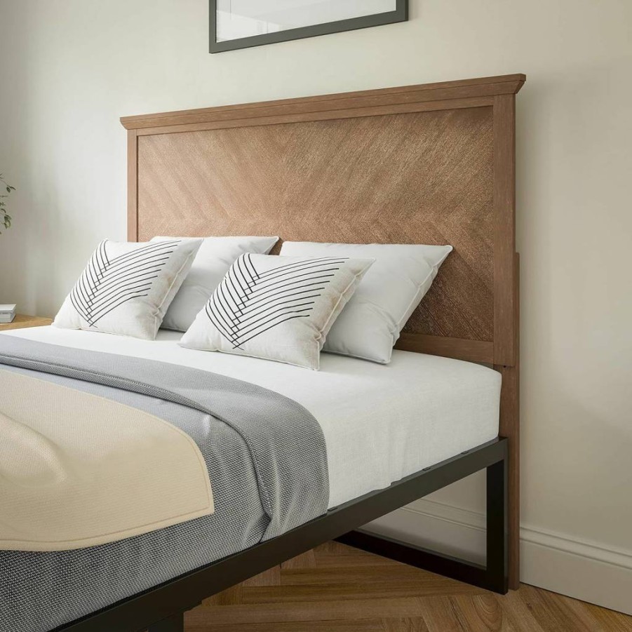 Flash Furniture Fiona King Size Adjustable Headboard - Gray Wash Herringbone Wooden Design for Bedroom Decor