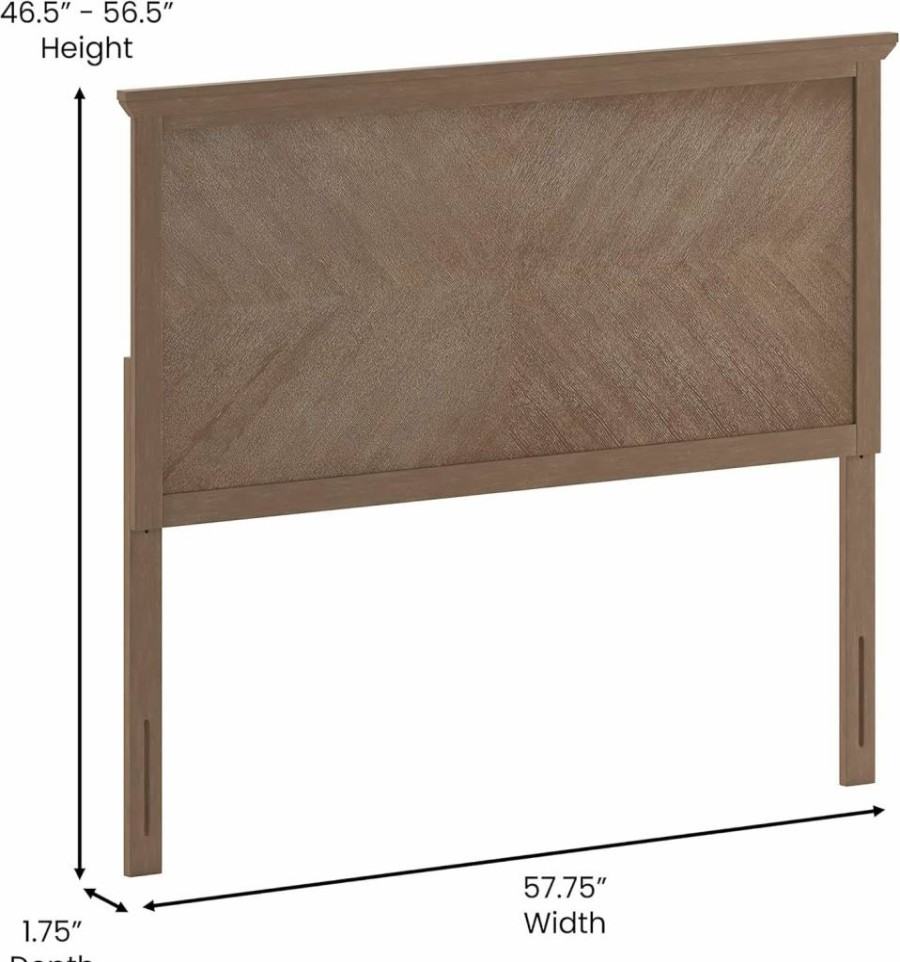 Flash Furniture Fiona King Size Adjustable Headboard - Gray Wash Herringbone Wooden Design for Bedroom Decor