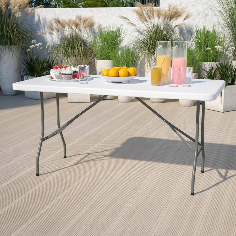 Flash Furniture 5-Foot Granite White Folding Plastic Table for Indoor & Outdoor Use