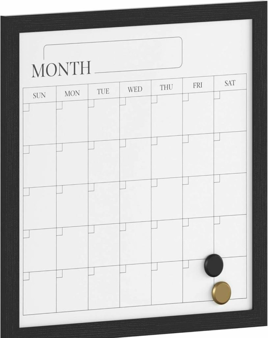 Martha Stewart Everette 18"x18" Magnetic Monthly Calendar Dry Erase Board with Marker & 2 Magnets, White Woodgrain Frame - Wall Mountable Organizer