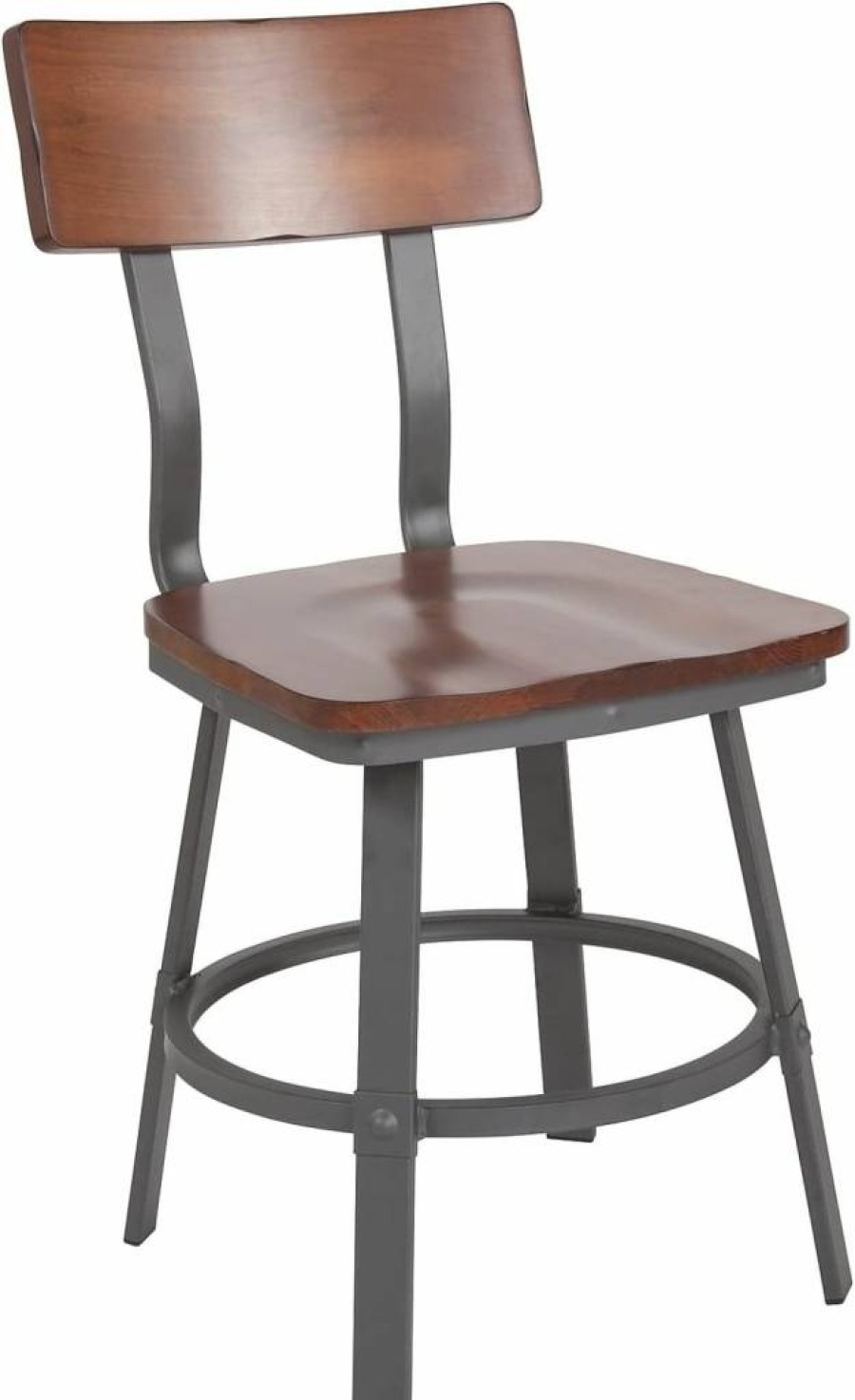 Flash Furniture Flint Series Rustic Walnut Dining Chair - Wood Seat & Back, Gray Powder Coat Metal Frame, Restaurant Style