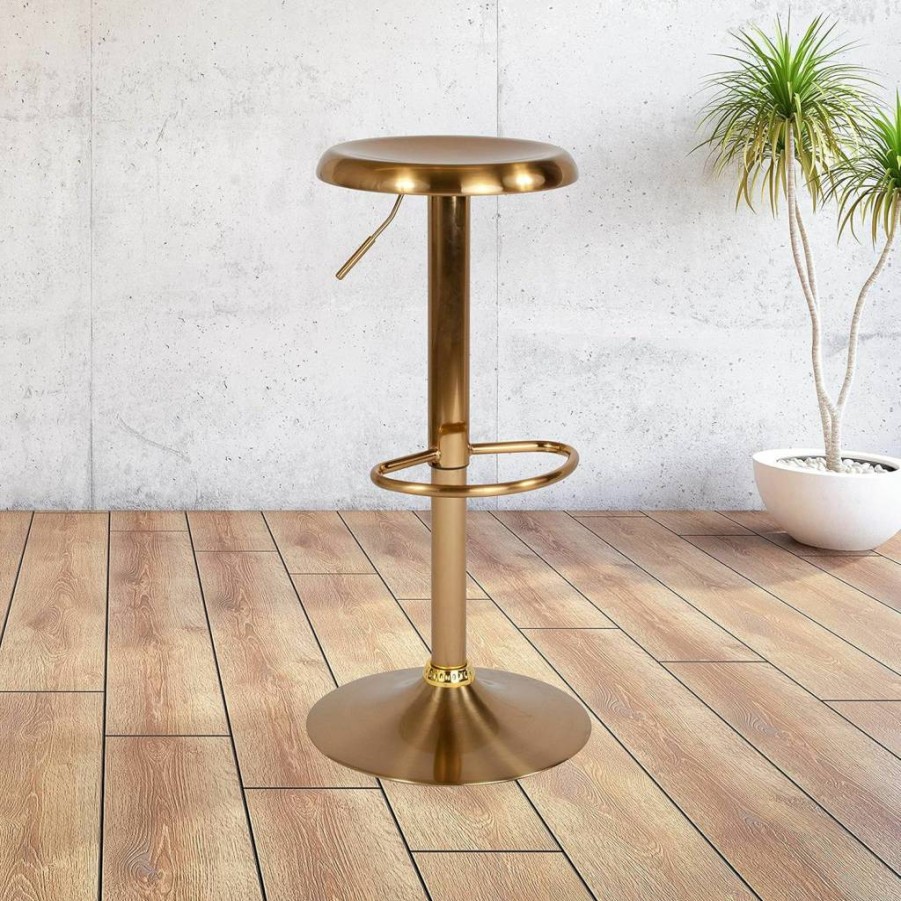 Flash Furniture Madrid Series Gold Adjustable Height Swivel Bar Stool with Footrest - Backless Retro Metal Stool for Counter or Bar