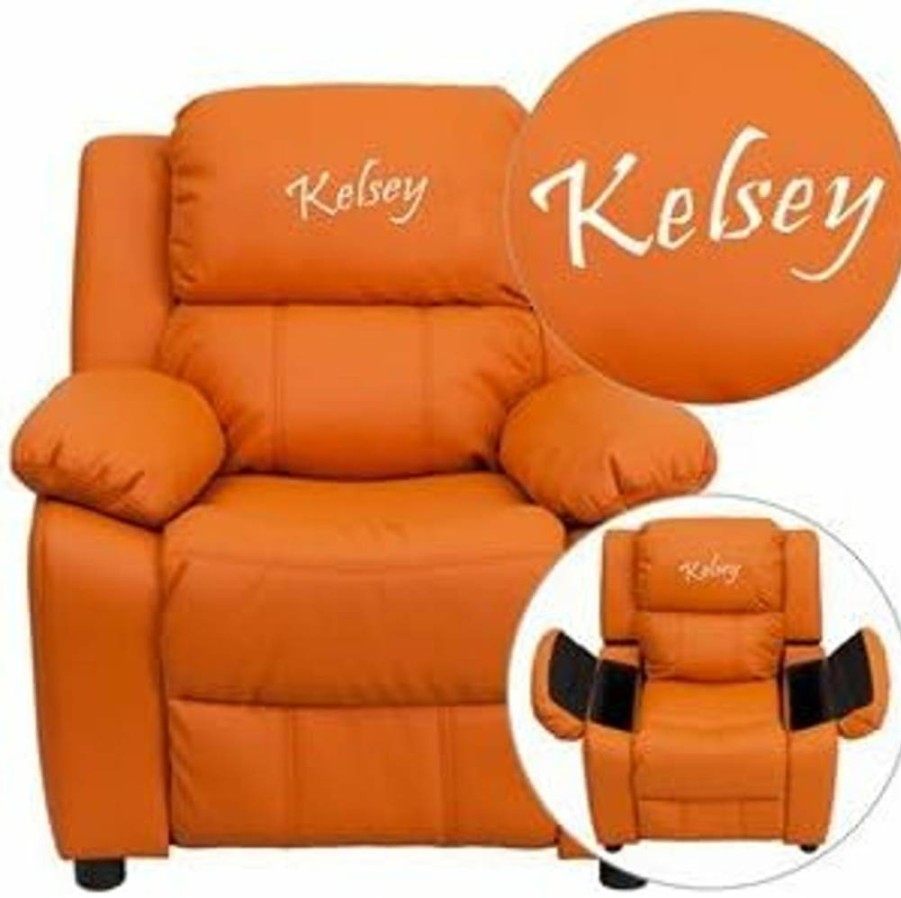 Flash Furniture Orange Vinyl Kids Recliner Chair with Solid Hardwood Frame