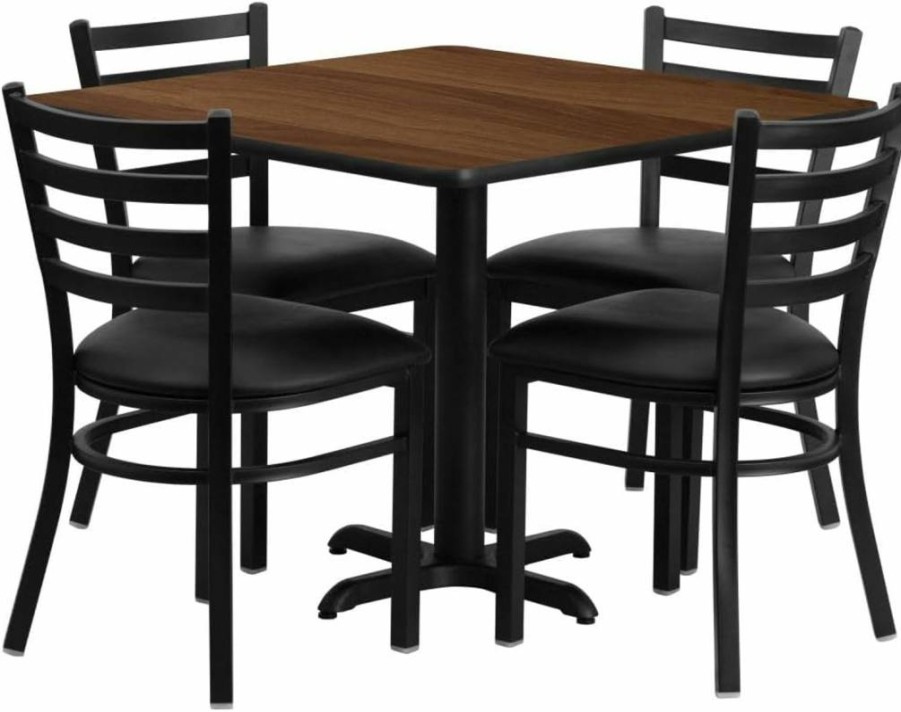 Flash Furniture 36" Square Black Laminate Dining Set with X-Base Table & 4 Ladder Back Chairs, 5-Piece Restaurant Style Kitchen Table