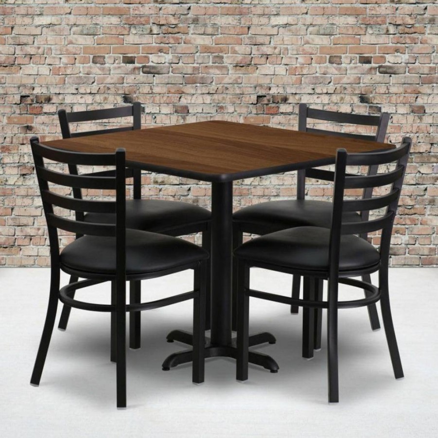 Flash Furniture 36" Square Black Laminate Dining Set with X-Base Table & 4 Ladder Back Chairs, 5-Piece Restaurant Style Kitchen Table