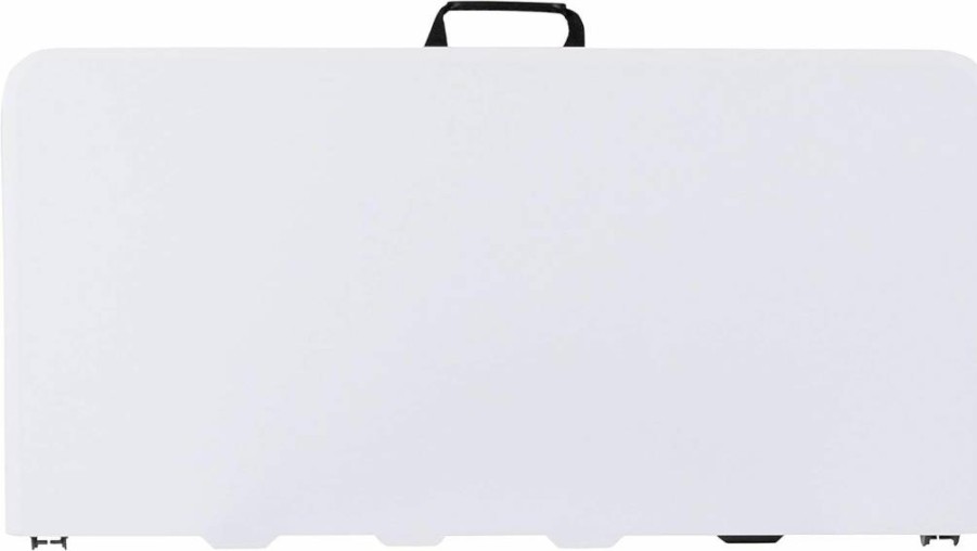 Flash Furniture Kathryn 34" Square Bi-Fold White Plastic Folding Table with Carrying Handle, Granite Finish, 2.79-Foot Compact Design